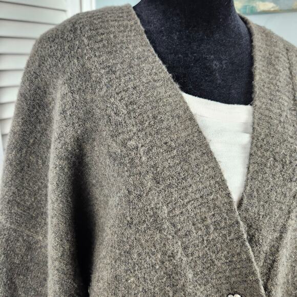 H&M Oversized Fuzzy Cardigan Gray V-Neck Rhinestone Buttons Large Wool Blend - Picture 2 of 9